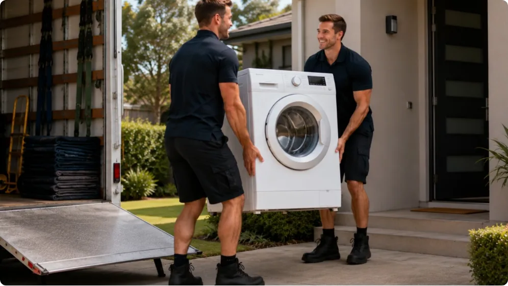 Moving crew handling protected household items